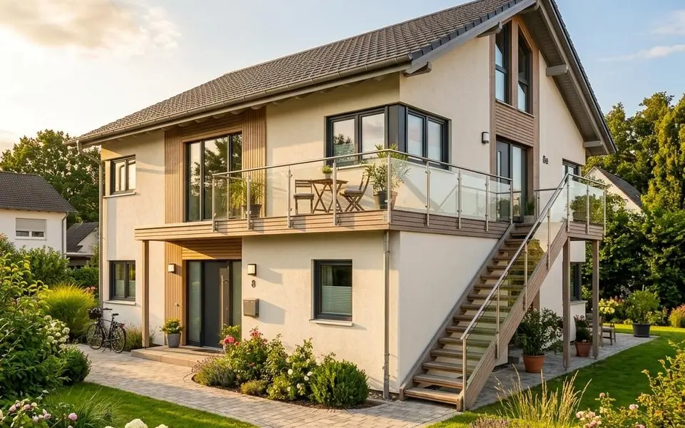 Fertighaus Zweifamilienhaus mit zwei Vollgeschossen, Balkon und separaten Eingängen – Baupreise 2026 Fertighaus Zweifamilienhaus mit zwei Vollgeschossen, Balkon und separaten Eingängen – Baupreise 2026